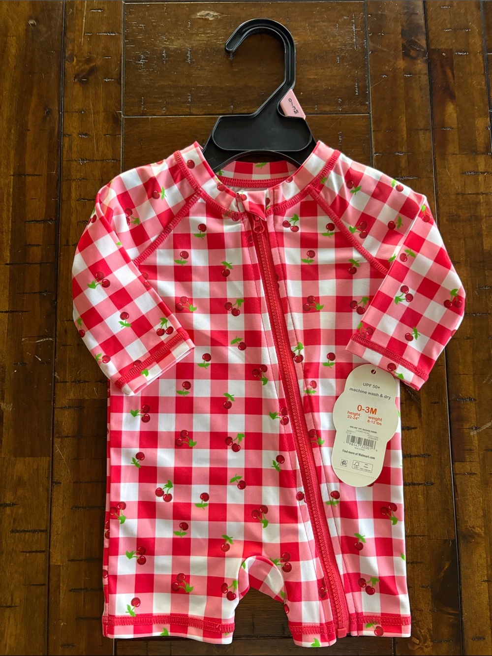 wonder nation Pink Gingham Cherry One-Piece Swimsuit - 0-3 months